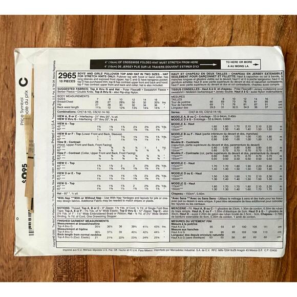 Vintage Y2K McCalls 2965 Sewing Pattern Size 7 Pullover Jacket & Hat COMPLETE - Picture 2 of 2